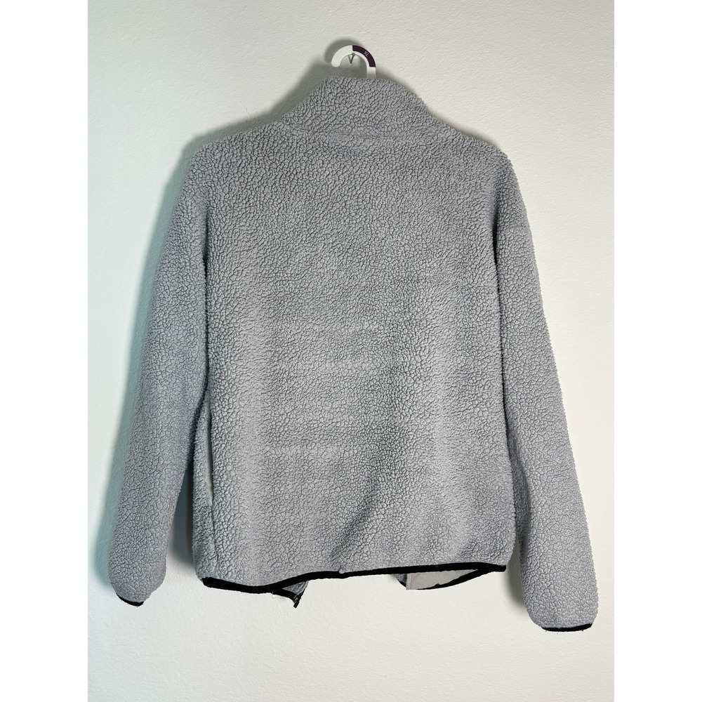 Victorias Secret PINK Teddy Fleece Jacket Gray Full Zip Sherpa Mock Neck Medium - Picture 3 of 5